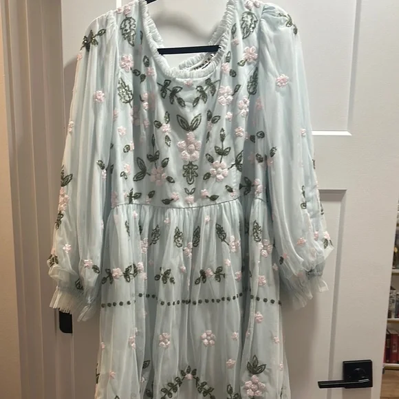 Floral Embroidered with Sequins Dress - Light Blue - Picture 1 of 3